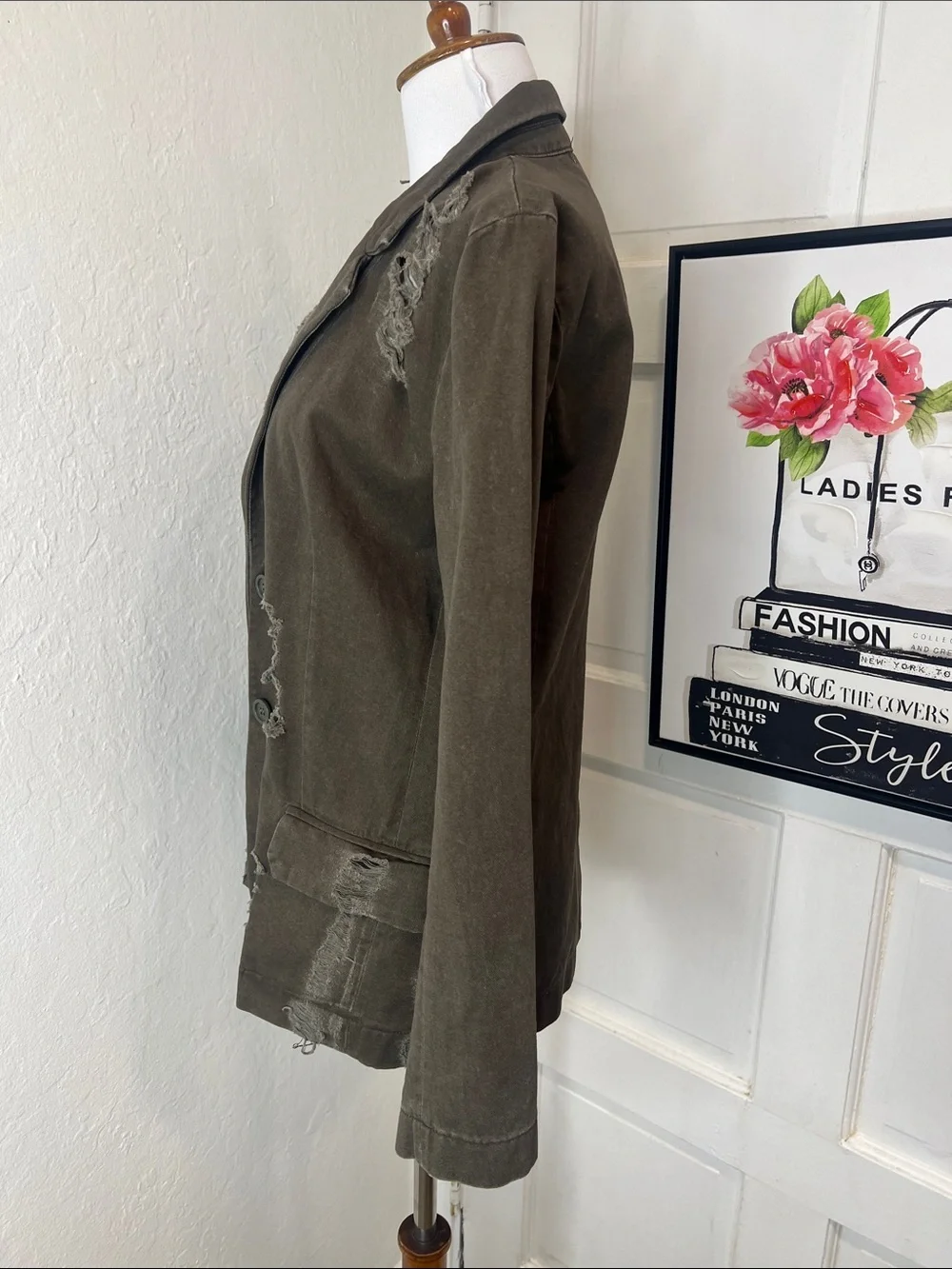 NWT Carmar Olive Green Distressed Blazer Jacket Size S